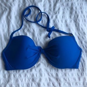 Never worn! J. Crew 34D blue halter bikini top